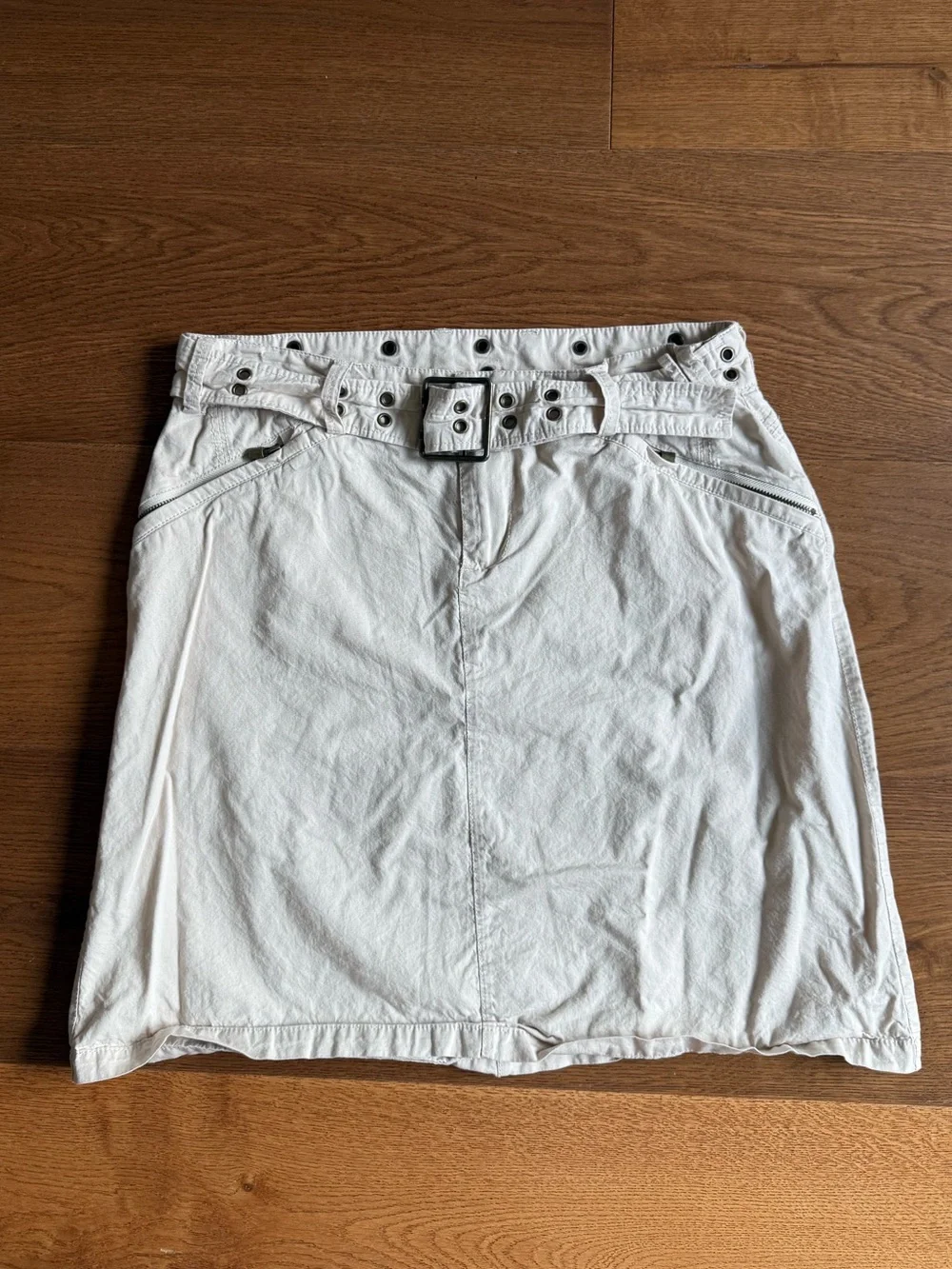 Down East Women's Beige Solid Mini Skirt Zip Closure Buckle Eyelets Size M